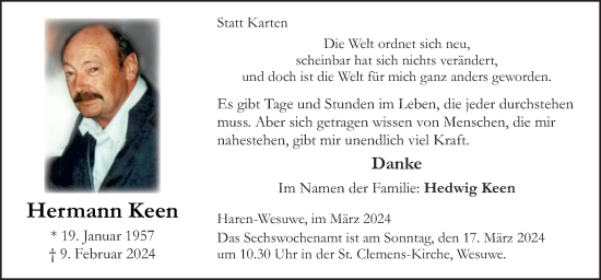Traueranzeige von Hermann Keen von Neue Osnabrücker Zeitung GmbH & Co. KG
