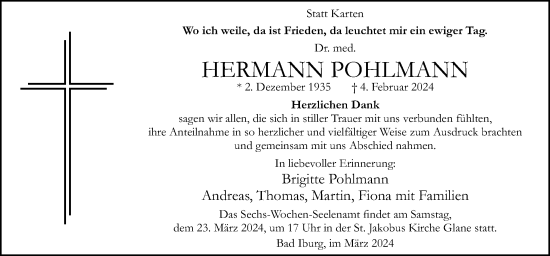 Traueranzeige von Hermann Pohlmann von Neue Osnabrücker Zeitung GmbH & Co. KG