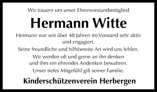 Traueranzeige von Hermann Witte von Neue Osnabrücker Zeitung GmbH & Co. KG