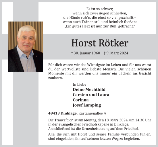Traueranzeige von Horst Rötker von Neue Osnabrücker Zeitung GmbH & Co. KG