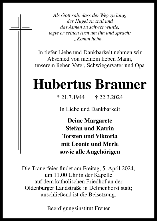 Traueranzeige von Hubertus Brauner von DK Medien GmbH & Co. KG