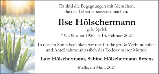 Traueranzeige von Ilse Hölschermann von Neue Osnabrücker Zeitung GmbH & Co. KG