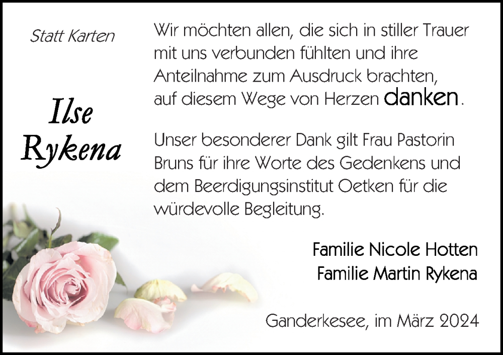  Traueranzeige für Ilse Rykena vom 22.03.2024 aus DK Medien GmbH & Co. KG