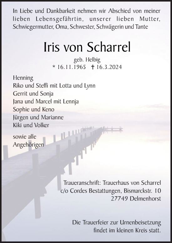 Traueranzeige von Iris von Scharrel von DK Medien GmbH & Co. KG