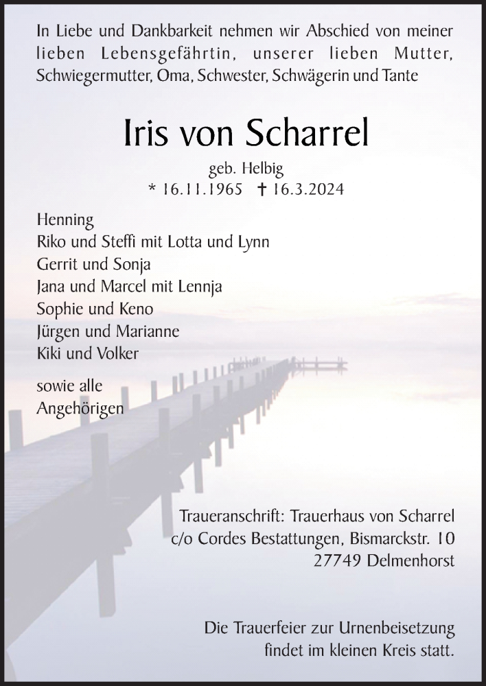  Traueranzeige für Iris von Scharrel vom 23.03.2024 aus DK Medien GmbH & Co. KG