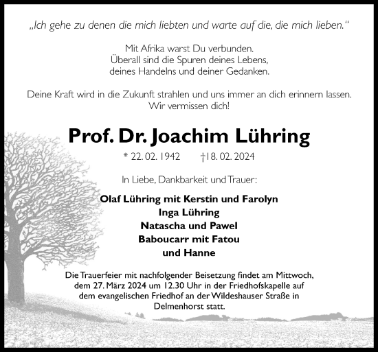 Traueranzeige von Joachim Lühring von DK Medien GmbH & Co. KG