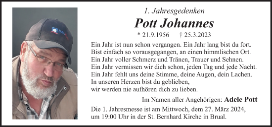 Traueranzeige von Johannes Pott von Neue Osnabrücker Zeitung GmbH & Co. KG