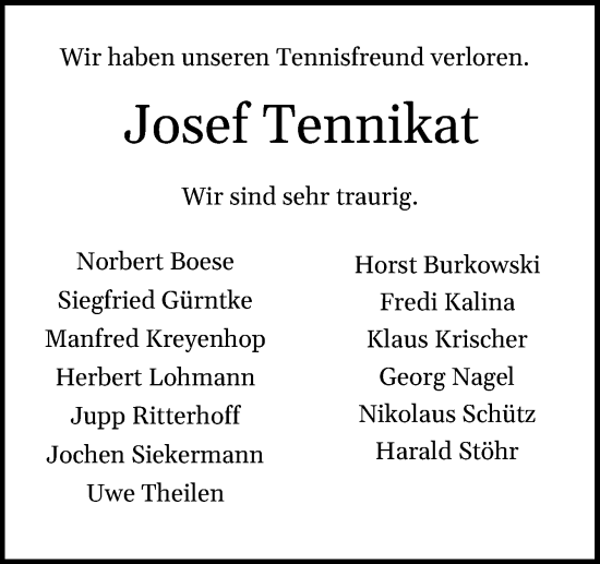 Traueranzeige von Josef Tennikat von DK Medien GmbH & Co. KG