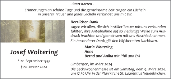Traueranzeige von Josef Woltering von Neue Osnabrücker Zeitung GmbH & Co. KG