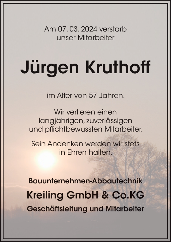 Traueranzeige von Jürgen Kruthoff von Neue Osnabrücker Zeitung GmbH & Co. KG