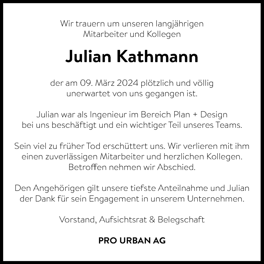  Traueranzeige für Julian Kathmann vom 13.03.2024 aus Neue Osnabrücker Zeitung GmbH & Co. KG