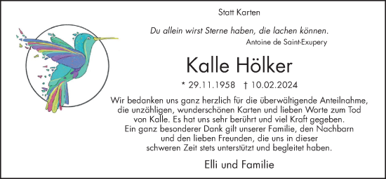 Traueranzeige von Kalle Hölker von Neue Osnabrücker Zeitung GmbH & Co. KG