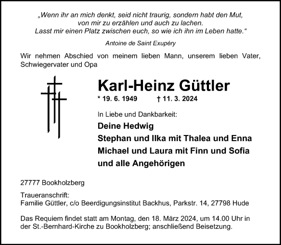 Traueranzeige von Karl-Heinz Güttler von DK Medien GmbH & Co. KG