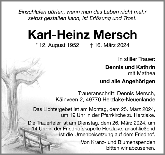 Traueranzeige von Karl-Heinz Mersch von Neue Osnabrücker Zeitung GmbH & Co. KG
