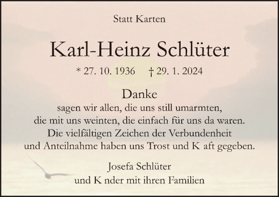 Traueranzeige von Karl-Heinz Schlüter von Neue Osnabrücker Zeitung GmbH & Co. KG