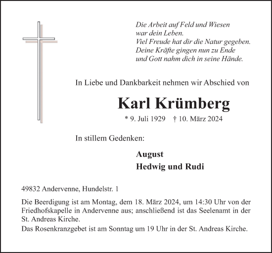 Traueranzeige von Karl Krümberg von Neue Osnabrücker Zeitung GmbH & Co. KG