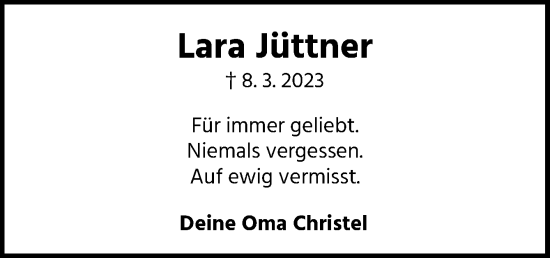 Traueranzeige von Lara Jüttner von Neue Osnabrücker Zeitung GmbH & Co. KG