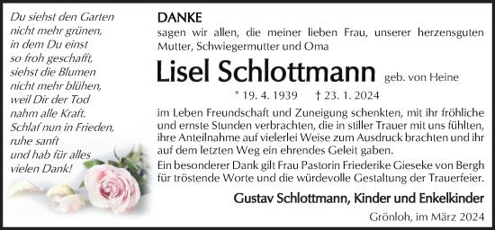 Traueranzeige von Lisel Schlottmann von Neue Osnabrücker Zeitung GmbH & Co. KG