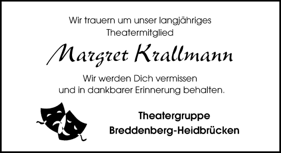 Traueranzeige von Margret Krallmann von Neue Osnabrücker Zeitung GmbH & Co. KG