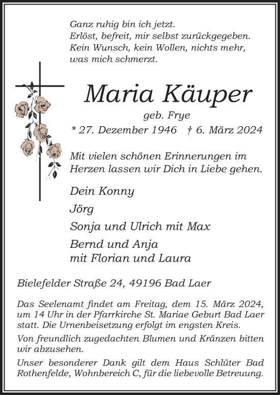 Traueranzeige von Maria Käuper von Neue Osnabrücker Zeitung GmbH & Co. KG