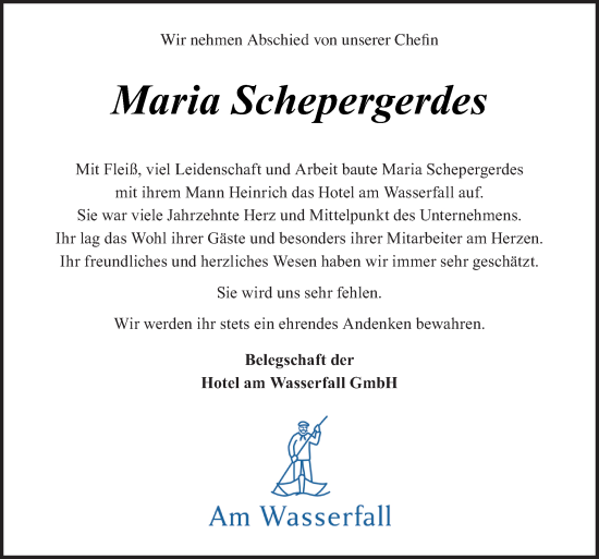 Traueranzeige von Maria Schepergerdes von Neue Osnabrücker Zeitung GmbH & Co. KG