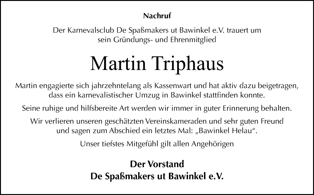  Traueranzeige für Martin Triphaus vom 12.03.2024 aus Neue Osnabrücker Zeitung GmbH & Co. KG