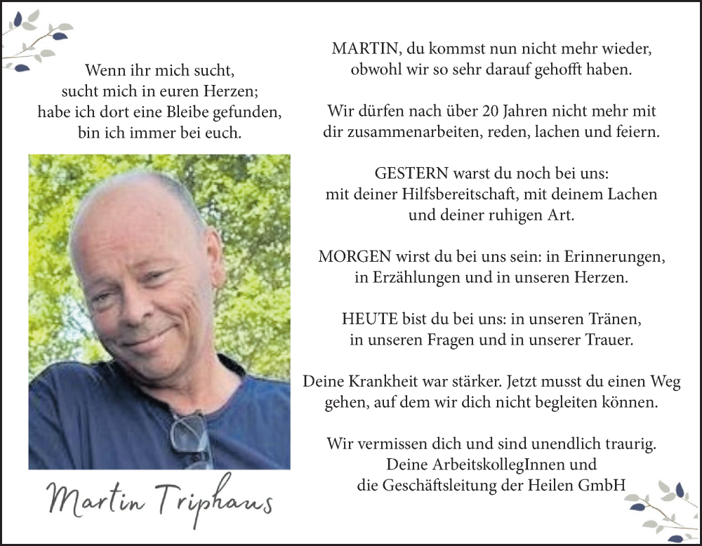  Traueranzeige für Martin Triphaus vom 11.03.2024 aus Neue Osnabrücker Zeitung GmbH & Co. KG