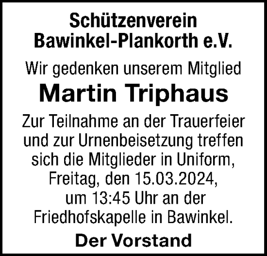 Traueranzeige von Martin Triphaus von Neue Osnabrücker Zeitung GmbH & Co. KG