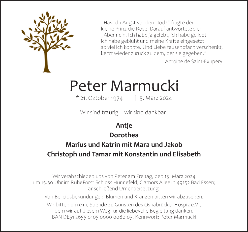  Traueranzeige für Peter Marmucki vom 09.03.2024 aus Neue Osnabrücker Zeitung GmbH & Co. KG