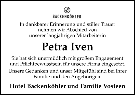 Traueranzeige von Petra Iven von DK Medien GmbH & Co. KG