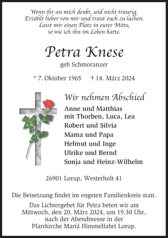 Traueranzeige von Petra Knese von Neue Osnabrücker Zeitung GmbH & Co. KG