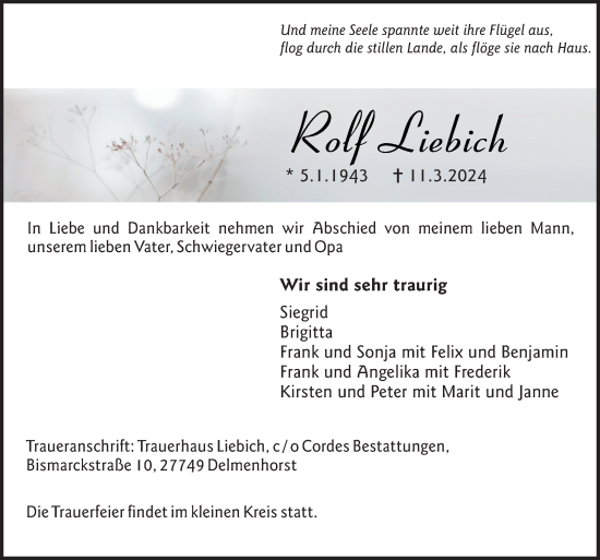 Traueranzeige von Rolf Liebich von DK Medien GmbH & Co. KG
