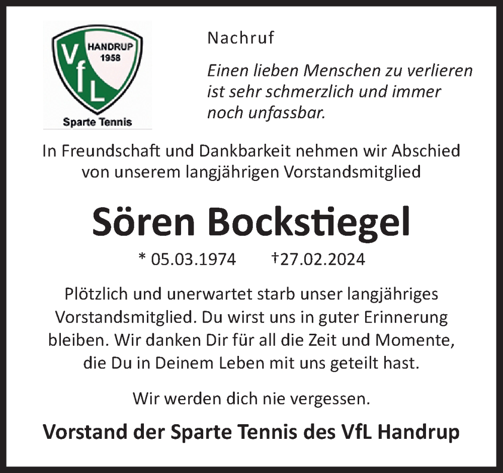  Traueranzeige für Sören Bockstiegel vom 06.03.2024 aus Neue Osnabrücker Zeitung GmbH & Co. KG