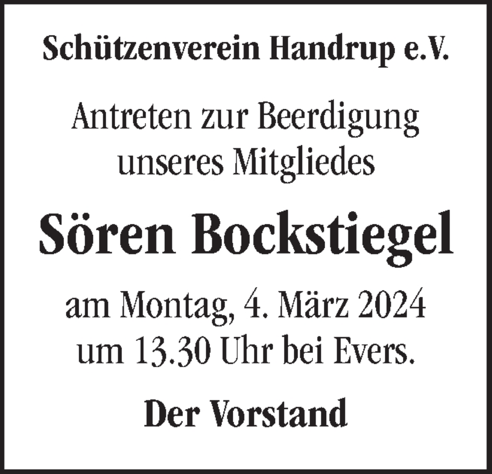  Traueranzeige für Sören Bockstiegel vom 04.03.2024 aus Neue Osnabrücker Zeitung GmbH & Co. KG