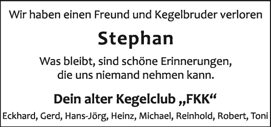 Traueranzeige von Stephan  von Neue Osnabrücker Zeitung GmbH & Co. KG