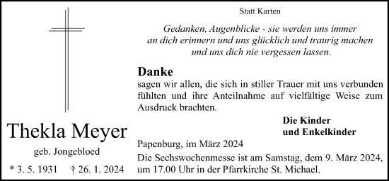 Traueranzeige von Thekla Meyer von Neue Osnabrücker Zeitung GmbH & Co. KG