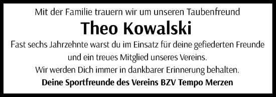 Traueranzeige von Theo Kowalski von Neue Osnabrücker Zeitung GmbH & Co. KG