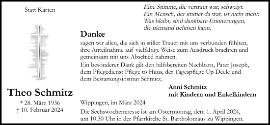 Traueranzeige von Theo Schmitz von Neue Osnabrücker Zeitung GmbH & Co. KG