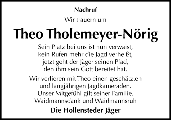 Traueranzeige von Theo Tholemeyer-Nörig von Neue Osnabrücker Zeitung GmbH & Co. KG