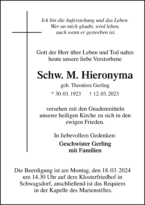 Traueranzeige von Theodora Gerling von Neue Osnabrücker Zeitung GmbH & Co. KG