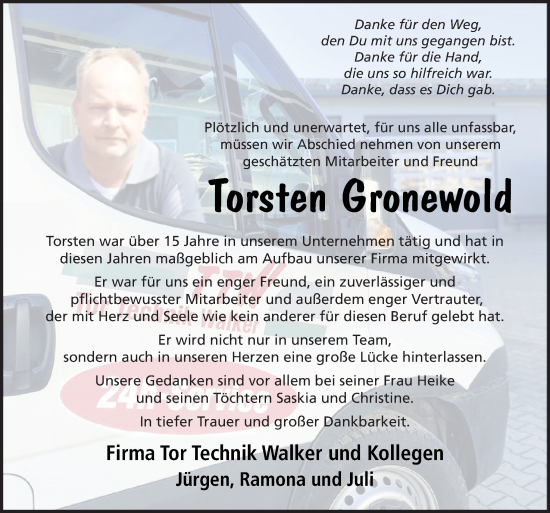 Traueranzeige von Torsten Gronewold von Neue Osnabrücker Zeitung GmbH & Co. KG