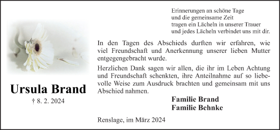 Traueranzeige von Ursula Brand von Neue Osnabrücker Zeitung GmbH & Co. KG