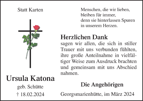 Traueranzeige von Ursula Katona von Neue Osnabrücker Zeitung GmbH & Co. KG
