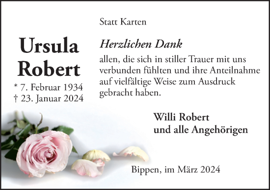 Traueranzeige von Ursula Robert von Neue Osnabrücker Zeitung GmbH & Co. KG