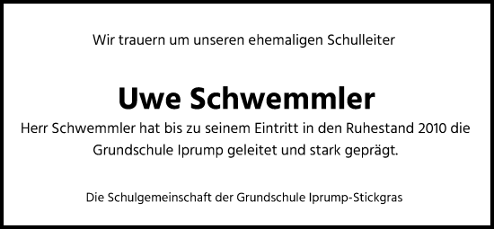 Traueranzeige von Uwe Schwemmler von DK Medien GmbH & Co. KG