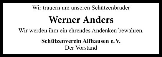 Traueranzeige von Werner Anders von Neue Osnabrücker Zeitung GmbH & Co. KG