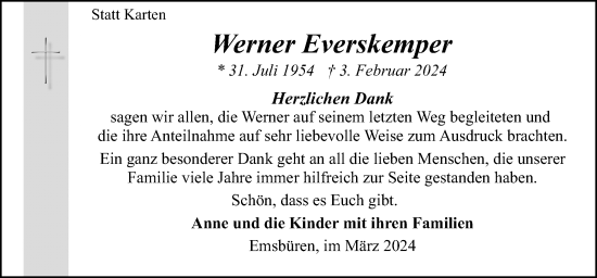 Traueranzeige von Werner Everskemper von Neue Osnabrücker Zeitung GmbH & Co. KG