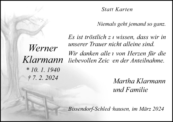 Traueranzeige von Werner Klarmann von Neue Osnabrücker Zeitung GmbH & Co. KG