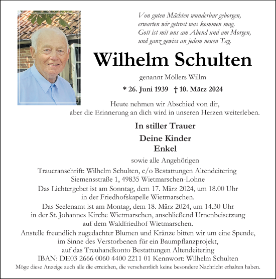 Traueranzeige von Wilhelm Schulten von Neue Osnabrücker Zeitung GmbH & Co. KG
