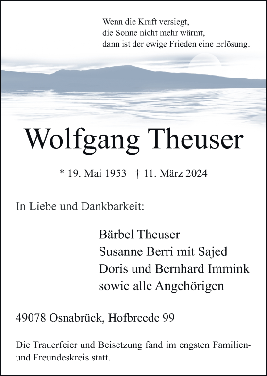 Traueranzeige von Wolfgang Theuser von Neue Osnabrücker Zeitung GmbH & Co. KG